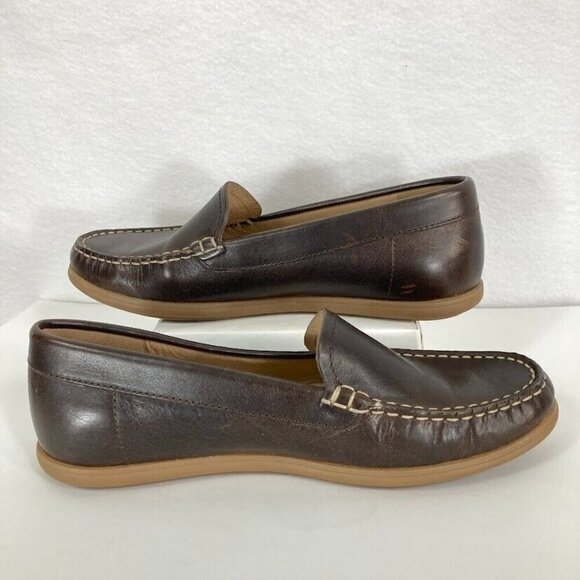 Ecco Leather Moccasin Loafers Chocolate Brown Classic Pebbled Slip On 6.5 - Picture 1 of 8